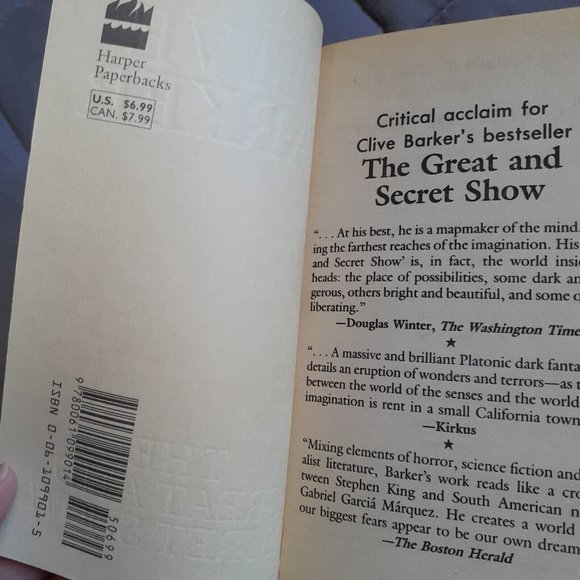 The Great And Secret Show By Clive Barker Vintage 1990 Paperback Book - Picture 10 of 15